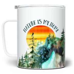 Loftipop Nature is My Home Insulated Travel Tumbler Coffee Mug, Outdoor Adventure Enthusiast Cup, Mountains Wildlife Hiking Camping Lover Gift