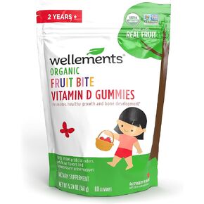 Wellements Organic Fruit Bite Vitamin D Gummies | Vitamin D3 Gummy for Kids, Supplement for Healthy Growth & Bone Development*, Raspberry Flavor | 60 Day Supply, Ages 2+