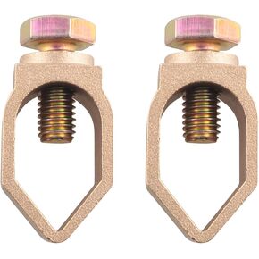 2PCS Metal Ground Rod Clamp 5/8 inch U shaped Copper Lightning Rod Clamp Accessories Direct Burial for Electrical Grounding System Ground Rods Pipes Rebars Gold