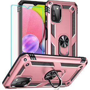 حافظة Yiakeng Samsung A03S، حافظة Galaxy A03S مع واقي شاشة HD، حافظات حماية من الدرجة العسكرية مع حلقة لهاتف Samsung Galaxy A03S (أحمر)