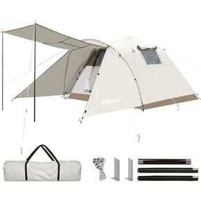Chihee Camping Tents Pop-Up Portable Tent Outdoor Shelter,Family Tent 2 Doors Instant Set up Large Weatherproof Tent 4 Seasons Tents with Screened Porch Room Awning Include Rain Fly Carry Bag Hiking