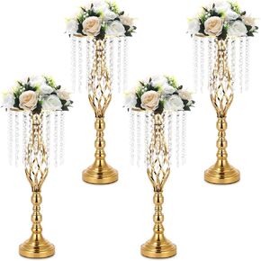 Gold Centerpieces for Table Wedding - Rozrety 21.6in Tall Metal Crystal Flower Stand Decorations Table Centerpiece for Party Event Wedding Anniversary Dinner Home Decor (4pcs)