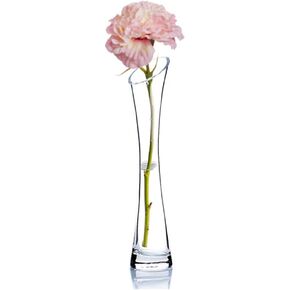 Hand-Made Blown Art Bud Glass Vase Clear Small Glass Vase Glass Flower Vase Heavy Base Single Stem Flower Drop Vase for Flower and Office Bud Home Wedding Decor (Oblique Mouth)