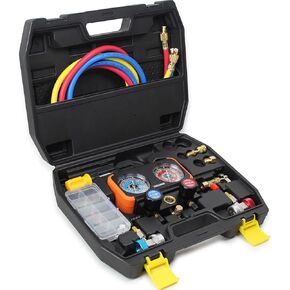 مقاييس التيار المتردد من BACOENG، مجموعة قياس مشعب التيار المتردد لمبرد R134A R410A R404A وR22، مجموعة قياس تيار متردد للسيارة ثلاثية الاتجاهات مع مقياس ضغط مضاد للصدمات، مع خرطوم 4.6FT وزوج من الوصلات السريعة in Kuwait