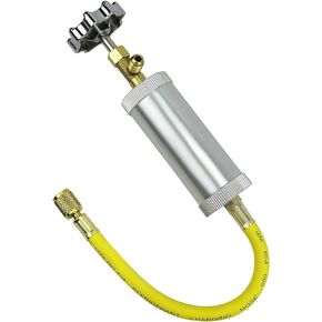 R12 AC Oil Dye Injector, R134A R12 2oz A/C Air Conditioning Injection Tool, Quick Coupler Refrigerant Oil and Dye Injector Tool, Female 1/4" SAE x Male 1/4" SAE Knob Type - Yellow