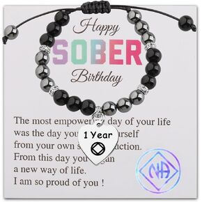 LQRI Happy Sober Birthday Gift NA Sobriety Bracelet Narcotics Anonymous Sober Recovery Jewelry Sobriety Gift