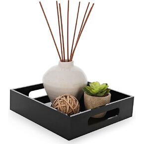 Small Acrylic Tray with Handles - Black Decorative Countertop 8 x 8in Plastic Organizer Tray