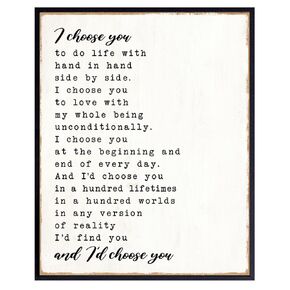 Love Quotes Wall Decor - I Choose You Wedding Anniversary Gifts for Women Wife, Bridal Shower Decorations - Bedroom Decor, Inspirational Wall Decor - Sentimental Boyfriend Gifts - Valentines Day Decor