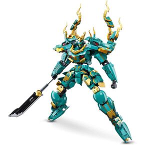 Mech Robot Building Blocks Set for Adults, Cool Green Dragon Warrior Model Kit with Long Spear Toy Playset, 704 pcs Collectible Mythical Ninja Gifts for Teens Boys Ages 12+