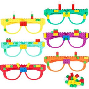 Fowecelt 6 Pcs DIY Building Bricks Glasses Building Blocks Games for Kids Birthday Party Favors Supplies, Boys Girls Carnival Party Games Decor