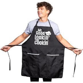 ALLER HOME&KITCHEN Funny Apron for Men, 2 Large Pockets One Size Fits All Chef Apron for Grilling, Cooking, BBQ Accessories