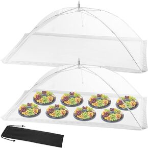 HBlife Outdoor Food Covers with Bag, 2 Pack Jumbo Pop-Up Mesh Food Cover 40X24 Inches, Reusable and Collapsible Food Covers for Outside, Parties, Picnics, BBQ