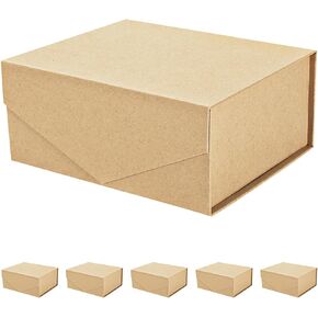 PACKHOME 6 Gift Boxes 9x6.5x3.8 Inches, Groomsman Boxes, Rectangle Collapsible Boxes with Magnetic Lids for Gift Packaging (Kraft)