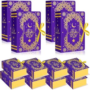 36 قطعة من صناديق هدايا رمضان وعيد مبارك الذهبية ونجمة القمر ورمضان كريم وصناديق الحلوى المربعة لرمضان مع شريط لديكور حفلات العيد (ألوان مختلطة)