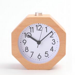 Lancoon Wood Analog Alarm Clock, 3 Inches Non-Ticking Quiet Silent with Arabic Numerals Wake Up Backlight Snooze Function Battery Operated for Bedroom Heavy Sleepers (Brown)