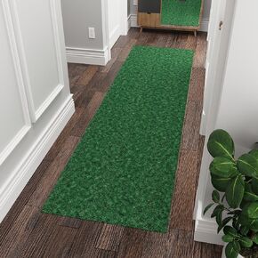 Ottomanson Scrabe Rib Collection Non-Slip Rubberback Solid Design 2X10 Indoor/Outdoor Runner Rug, 2' x 10', Green