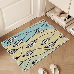 Runner Rug for Hallways, 2'x 8' Non Slip Kitchen Floor Rugs Washable, Soft Leaves Plant Low-Pile Entryway Carpet Boho Runner Rug for Hallways Bedroom Bedside Laundry Kitchen (2' x 8')