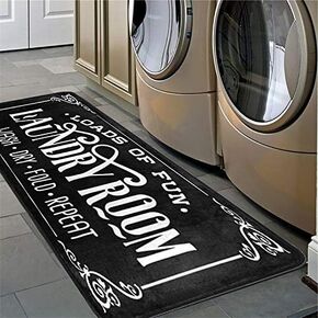 KLL Laundry Room Runner Rug Modern Polyester Non Skid Machine Washable Area Rugs Laundry Decor for Kitchen, Bath, Washroom, Black 72x24in
