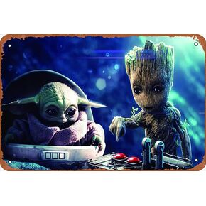 لافتة بيبي غروت وبيبي يودا الخارقة من القصدير المعدني لتزيين جدران الغرفة مقاس 8 × 12 بوصة in Kuwait