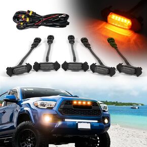 5pcs Led Grill Lights Fit for Toyota Tacoma 2015-2023 TRD-Pro or Aftermarket Tacoma TRD-pro Grills Grille Led Light Lights (Amber Black led)