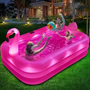 Inflatable Pool with Lights, 2024 Solar Flamingo Swimming Pool for Kids,Adults Inflatable Blow up Pool, Large Kiddie Pool, Durable Thickened 100"x65"x20" Inflatable Family Pool for Backyard,Outdoor in Kuwait