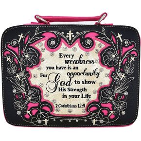 Embroidered Verse Scripture Western Bible Cover Book Carrying Case for Women Extra Strap Crossbody Purse… (Beige)