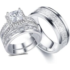 Wedding Bands Sets for Him and Her Couples Wedding Rings Engagement Ring Bridal Ring Women Matching Men's CZ Carbide Titanium Band