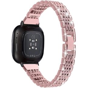 Metal Bands Compatible with Fitbit Sense 2/Sense/Versa 4/Versa 3 Watch, Replacement Rhinestone Bling Wristband for Women, Silver Black Rose Gold