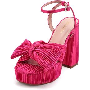Platform Bow Heels for Women Ankle Strap Heeled Sandals Womens Chunky Block High Heels for Party Prom