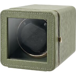 Kalawen Automatic Watch Winder, Leather Single Watch Winder with Quiet Japanese Motor, 4 Rotation Mode with LED Light Gift Green