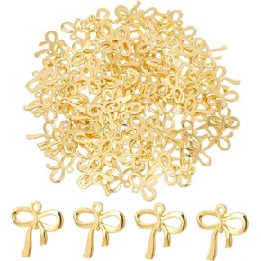 100Pcs DIY material Jewelry Making charm Bow Earrings Charms pendant connector 18k gold DIY Bracelet Charms DIY keychain charm bow charms charm braclets leaf alloy Ornament