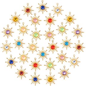 Joez Wonderful 30Pcs Sun Charms Pendant, Alloy Gold Plated Sunflower charm, Eye Beads Sun Pendant for DIY Handmade Earring Necklace Bracelet Keychain Craft Accessories,10 Colors