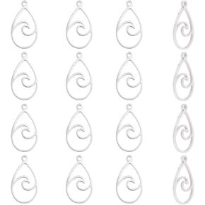 UNICRAFTALE 16Pcs Stainless Steel Wave Teardrop Charms Ocean Pendant Laser Cut Hypoallergenic Charms for Outdoor Lovers Surf Climbers 22x12mm