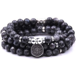108 Natural Beads Mala Yoga Bracelet with Lotus Charm (Labrodrite) in Kuwait