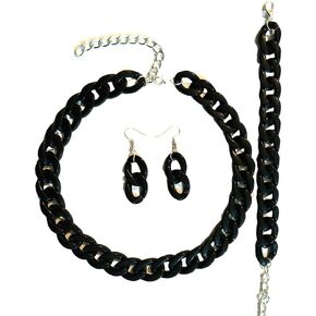 3Pcs/Set Y2K Acrylic Chunky Necklace Paperclip Cuban Link Bracelet Hip Hop Dangling Earrings 70S80S90S Retro Prom DressCode Punk Choker Jewelry Set for Women Girls