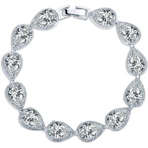MASOP Women's Silver-tone Clear CZ Cubic Zirconia Pear Shape Teardrop Jewelry