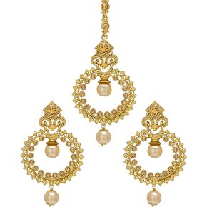 Pearl Drop Small Filigree Work Maang Tikka & Indian Earrings For Women