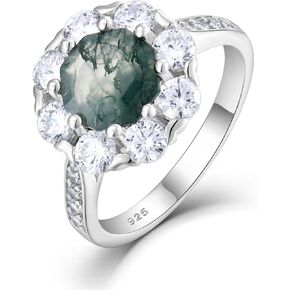 STARCHENIE Moss Agate Ring for Women 925 Sterling Silver Gemstone Engagement Wedding Ring Size 5-10
