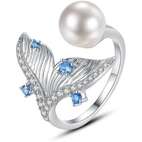 Original Design Fishtail Pearl Open Ring For Women Fashion 925 Sterling Silver Pearl Rings Zircon Rings Wedding Jewelry Accessories Valentine'S Day Christmas Gift