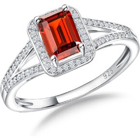 925 Sterling Silver Emerald Cut Engagement Ring Created Gemstome Cubic Zirconia Wedding Promise Ring Split Shank Halo Birthstone Rings for Women Size 6-10