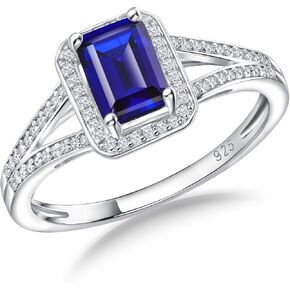 925 Sterling Silver Emerald Cut Engagement Ring Created Gemstome Cubic Zirconia Wedding Promise Ring Split Shank Halo Birthstone Rings for Women Size 6-10 in Kuwait