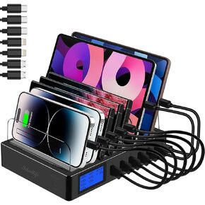 Charging Station for Multiple Devices for 7 Ports Fast USB Charger with Type C PD20W QC3.0, Fast Desktop Docking Station Compatible with iPhone ipad Samsung Smart Phones