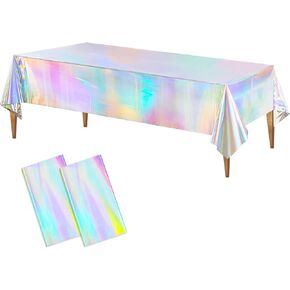 2 Pack Iridescent Tablecloth Laser Disposable Table Covers Iridescent Plastic Tablecloths Iridescent Party Decorations for Birthday Party Wedding Baby Shower Mermaid Theme Party Decorations (54"x108")