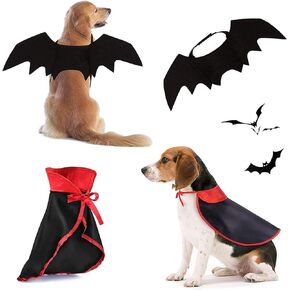 Halloween Large Dog Costume, Pet Bat Wings & Vampire Cloak, 2 Pack, Dog Funny Holiday Clothes for Bloody Zombie Cosplay Party