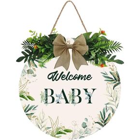 Welcome Baby Sign Front Door Round Rustic Wood Sign Hanging Farmhouse Porch Outdoor Home Christmas Baby Shower Farmhouse Porch Wall Doors Doors Front Door Sign Decoration 12x12 Inch in Kuwait