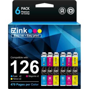 E-Z Ink (Remanufactured Ink Cartridge Replacement for Epson 126 T126 to use with Workforce 435 520 545 635 WF-3520 WF-3530 WF-3540 WF-7010 WF-7510 Stylus NX330(2 Cyan,2 Magenta,2 Yellow) 6 Pack