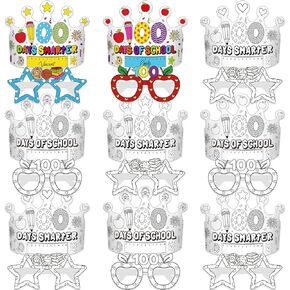 40pcs 100th Day of School Crowns Glasses, 100th Day of School Decorations DIY Paper Glasses Crowns 100th Day of School Party Supplies 100 Day of School Activities Coloring Paper Hats for Kids in Kuwait