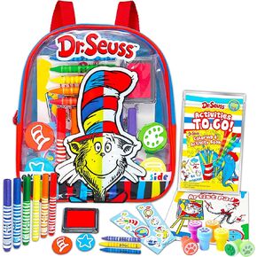 مجموعة دكتور سوس الفنية للأطفال الصغار من عمر 2 إلى 4 سنوات - مجموعة الفنون والحرف الفاخرة للأطفال الصغار مع حقيبة سفر وأختام وملصقات ووسادة فنان والمزيد in Kuwait