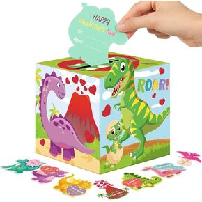 Zonon 36 Pieces Valentine's Day Cards for Kids, Dinosaur Valentine's Day Cards and Valentine Mailbox for Classroom Exchange Party Supplies (1 Box, 30 Valentine Cards, 5 Teacher Card)