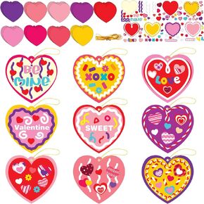 chiazllta 36 PCS Valentine's Day Craft Kits DIY Heart Craft for Kids, Make Your Own Valentines Hearts Ornament Bulk Valentine's Day Paper Decorative Kit for Home Class Game Activities